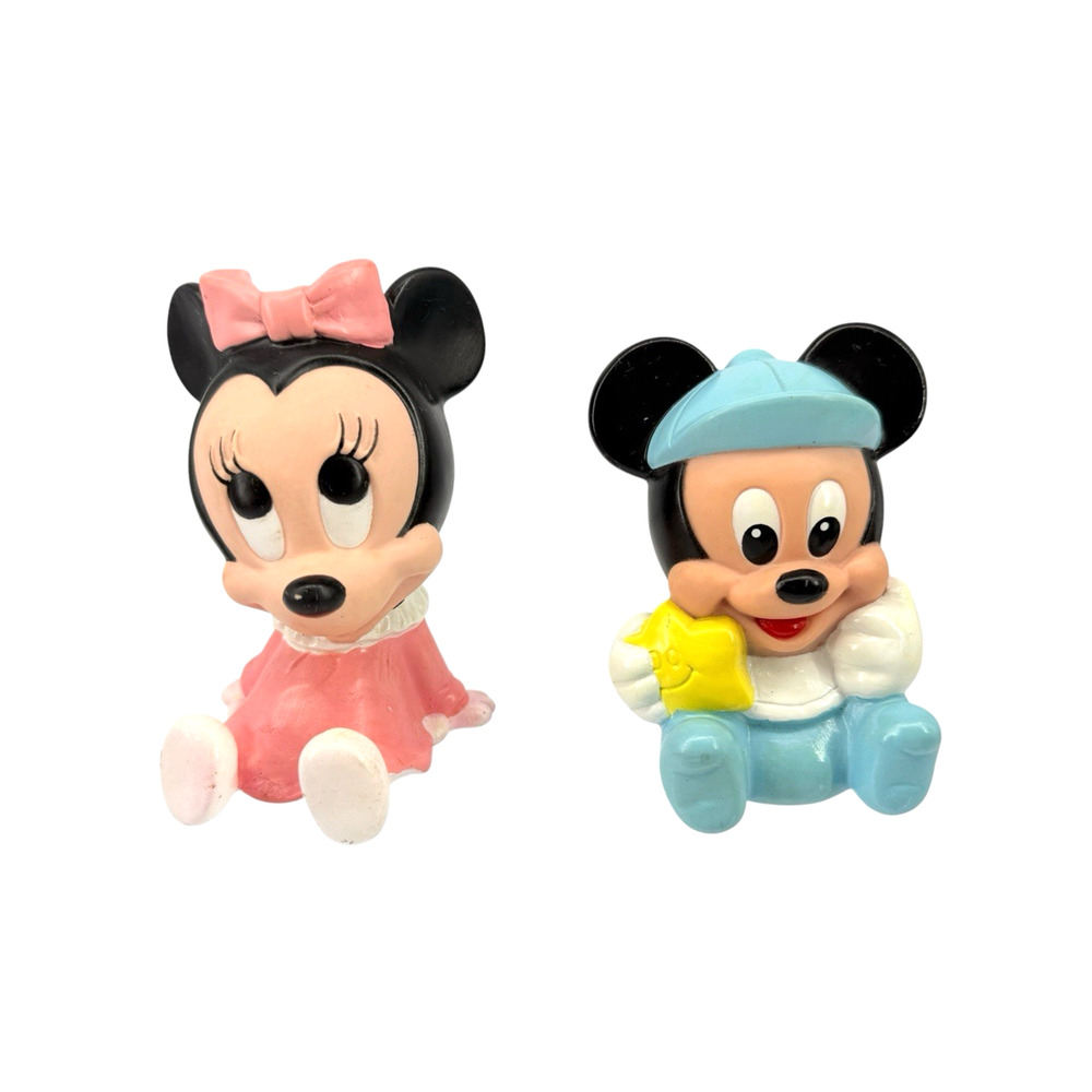 Vintage 1984 Disney Baby Minnie 4" And Mickey Mouse Squeaky Bath Toy 3.5"